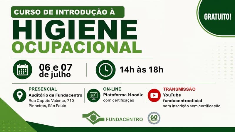 Fundacentro oferece curso sobre conceitos básicos de Higiene Ocupacional